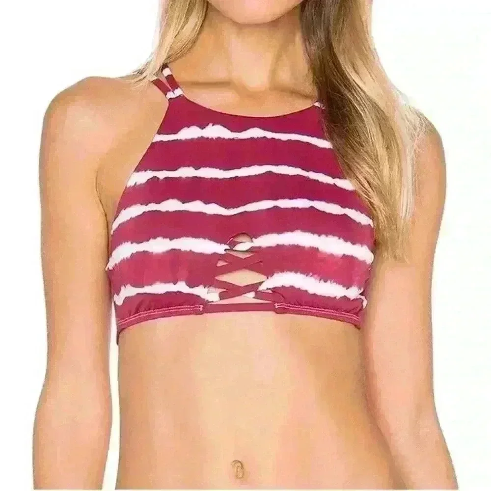 NWT Frankie’s Bikinis Marley 2 MAROON tie dye top size XS extra small